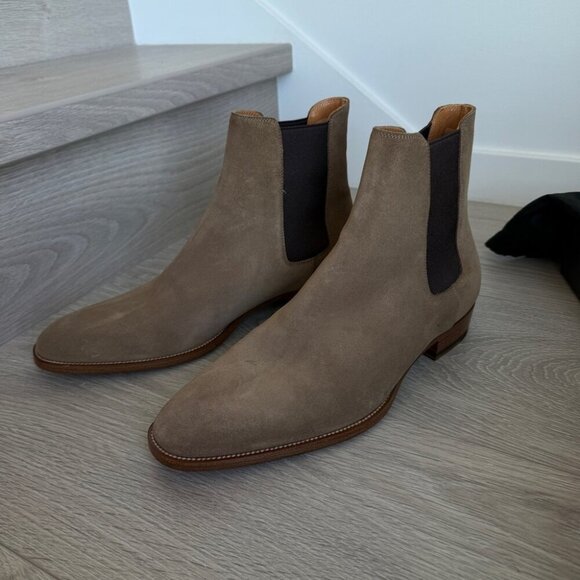 BRAND NEW IN BOX Saint Laurent Tan Suede Boots SUEDE SOHO Mid heel leather - Picture 6 of 14